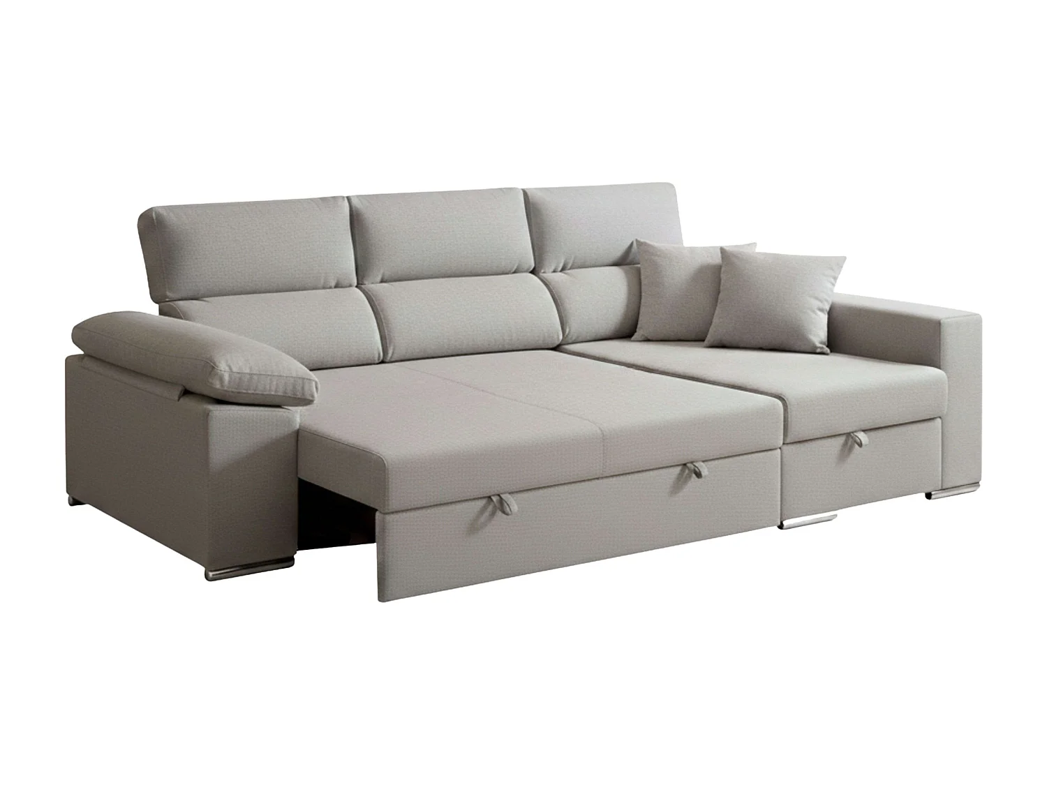 Sofá-cama com chaise longue à direita, 3 lugares, Milano cinza, 260x98x98cm