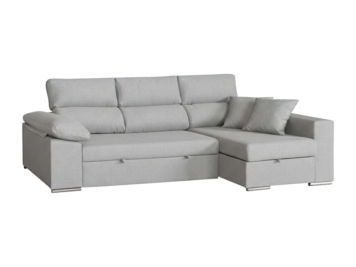 Sofá-cama com chaise longue à direita, 3 lugares, Milano cinza, 260x98x98cm