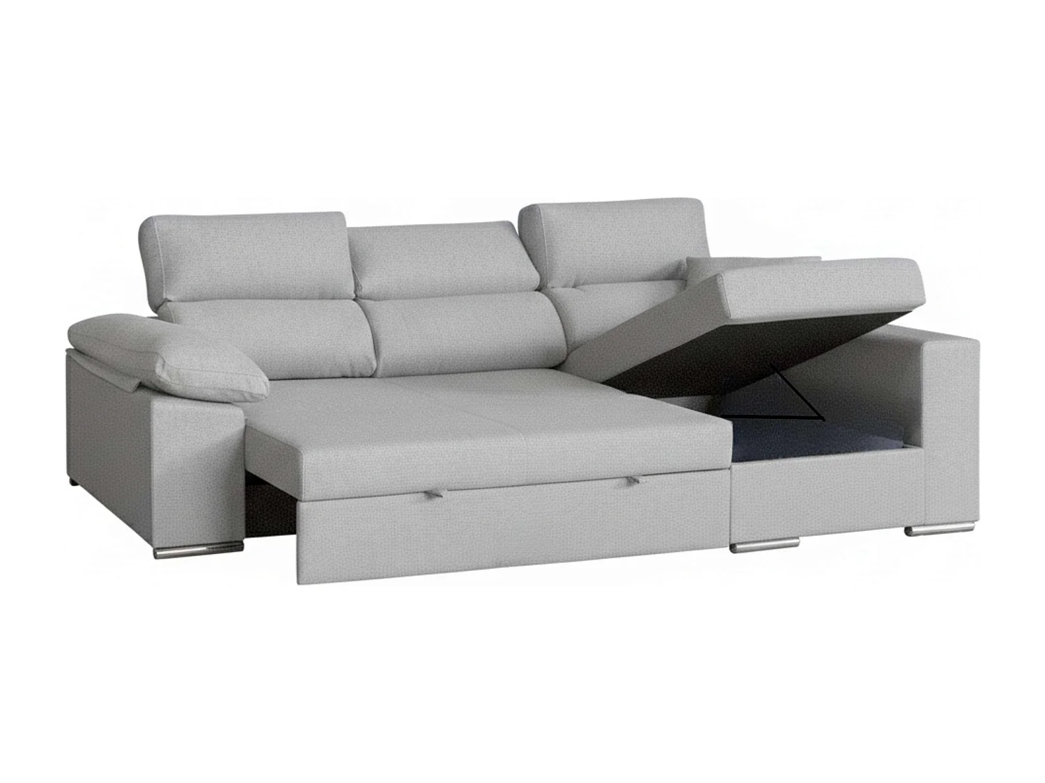 Sofá-cama com chaise longue à direita, 3 lugares, Milano cinza, 260x98x98cm