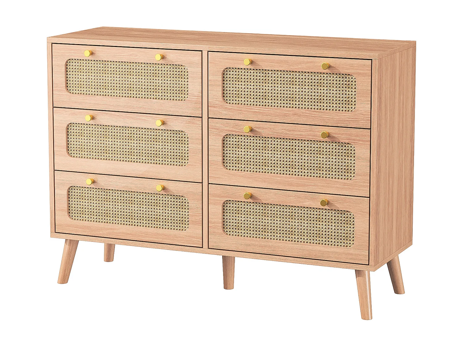 Armoire de rangement en rattan avec 6 tiroirs, commode, armoire polyvalente pour salon chambre couloir