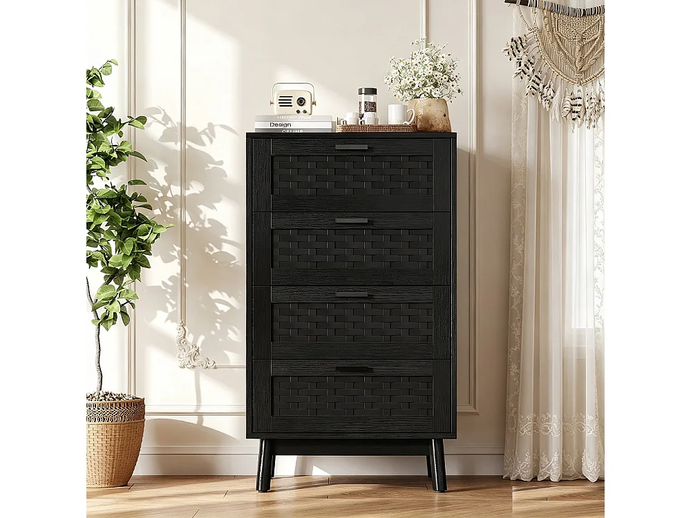 Commode avec 4 tiroirs-armoire de rangement multi-usages-placard pour chambre salon couloir cuisine-noir