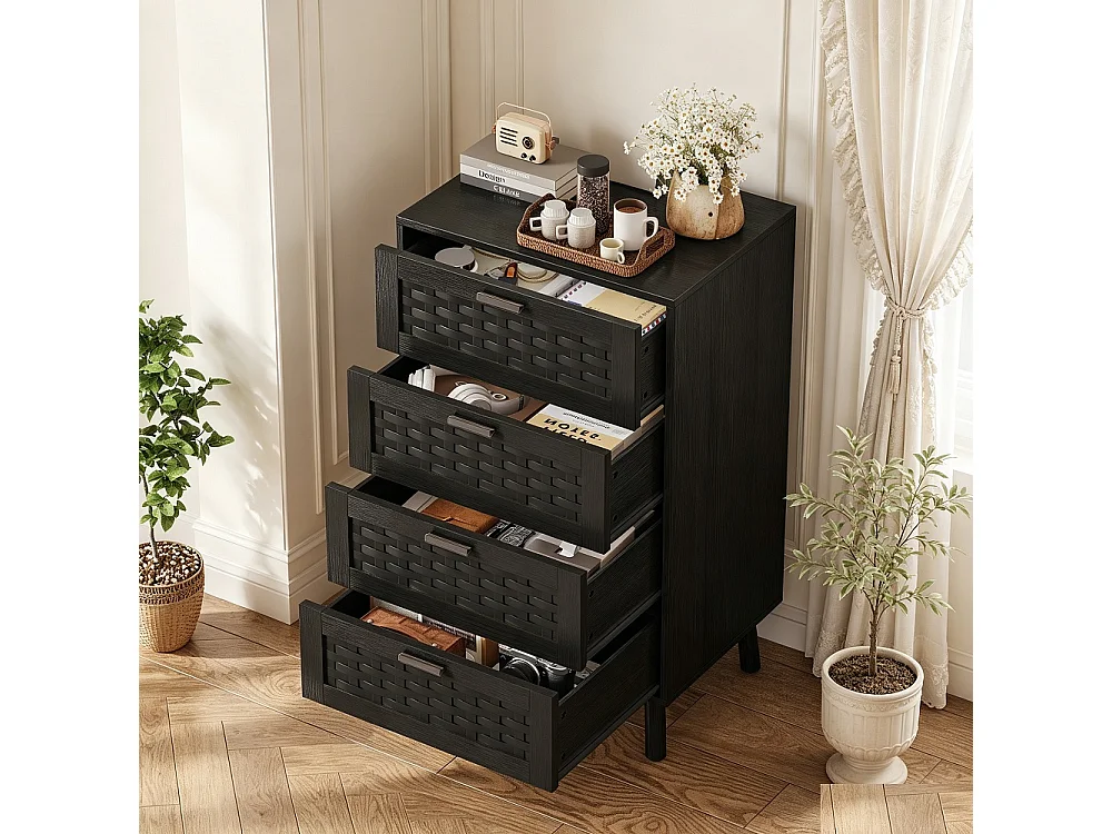 Commode avec 4 tiroirs-armoire de rangement multi-usages-placard pour chambre salon couloir cuisine-noir