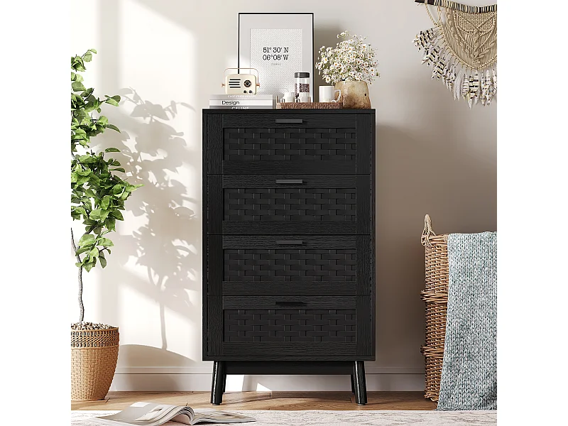 Commode avec 4 tiroirs-armoire de rangement multi-usages-placard pour chambre salon couloir cuisine-noir