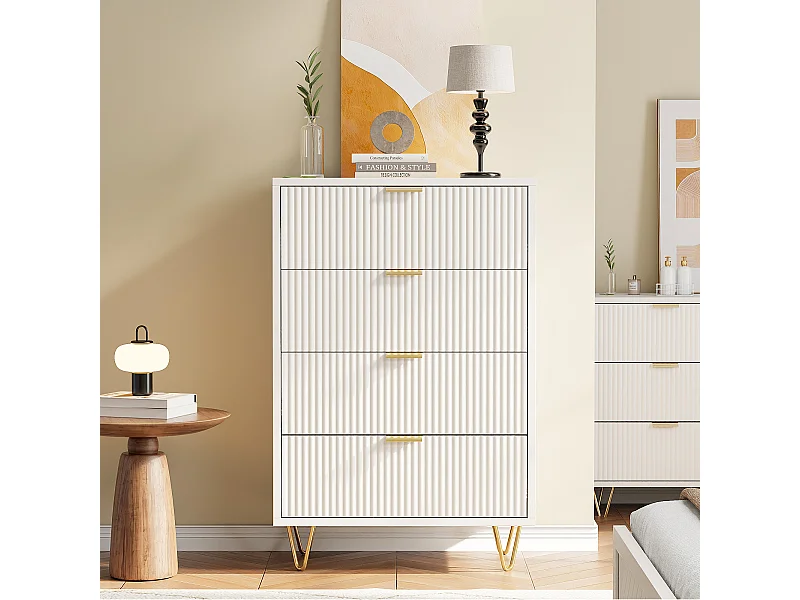 Armoire avec 4 tiroirs, commode de stockage avec pieds en métal, placard étroit pour salon chambre couloir-blanc