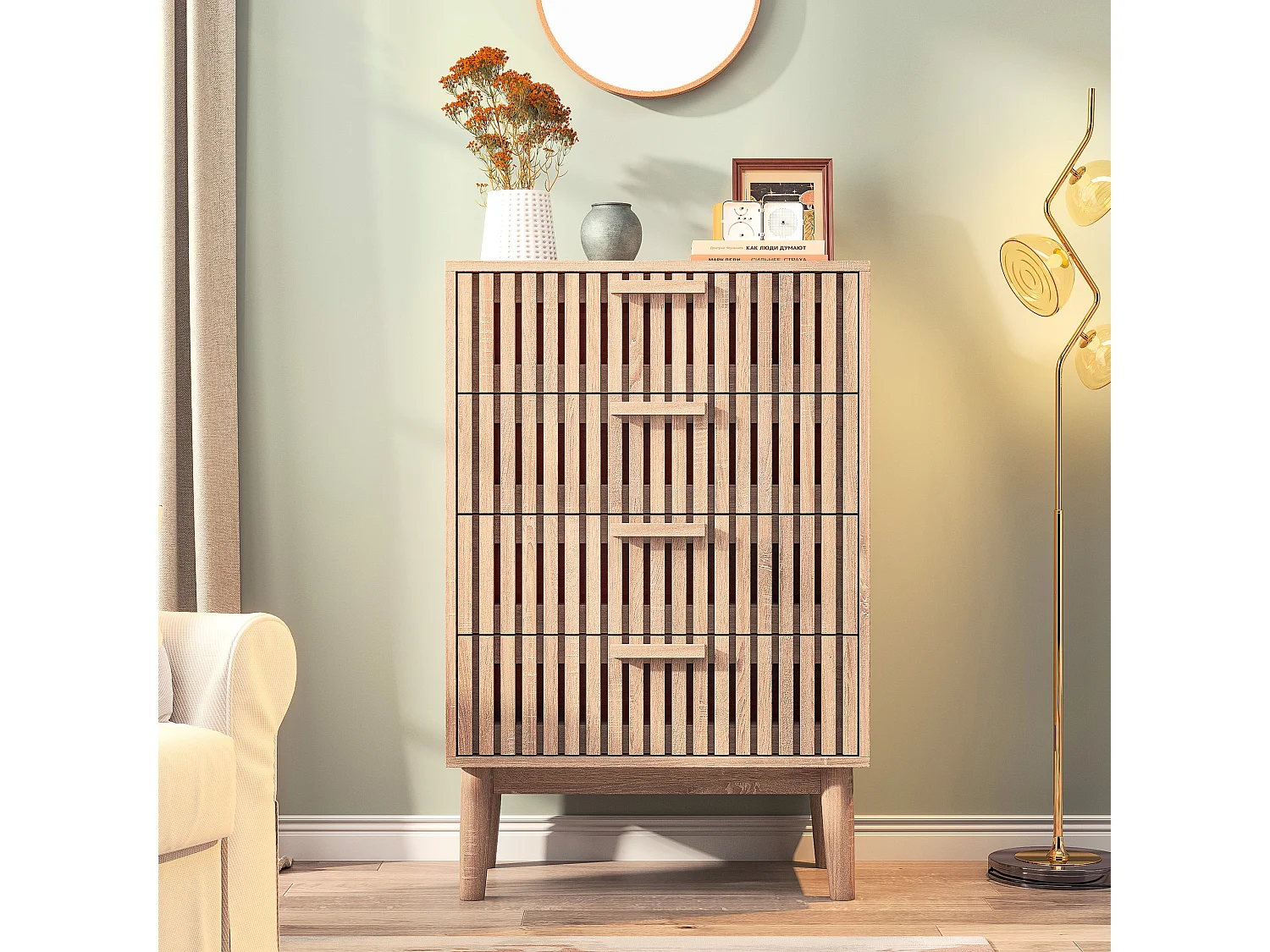 Armoires de campagne rétro avec 4 tiroirs - coffre de rangement en bois du salon - dresser de chambre