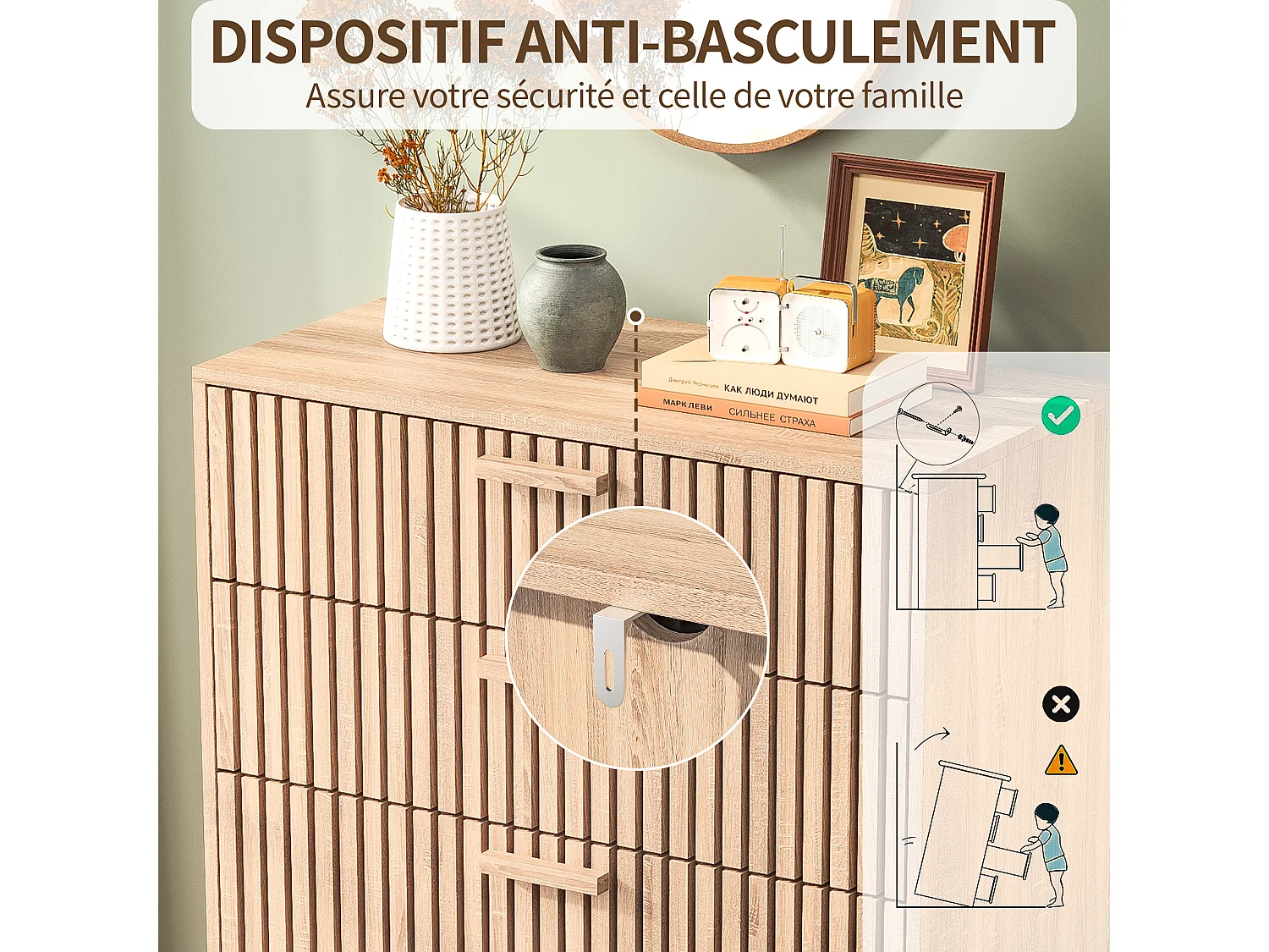 Armoires de campagne rétro avec 4 tiroirs - coffre de rangement en bois du salon - dresser de chambre
