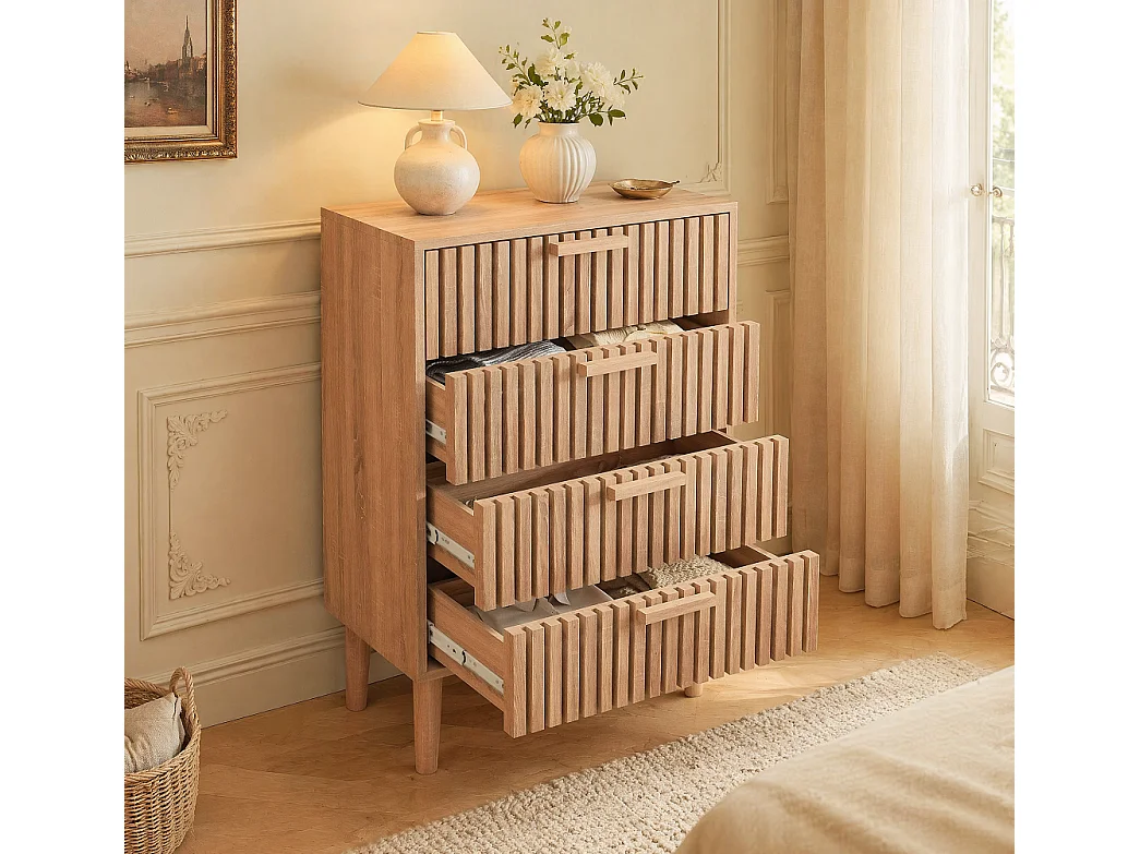 Armoires de campagne rétro avec 4 tiroirs - coffre de rangement en bois du salon - dresser de chambre