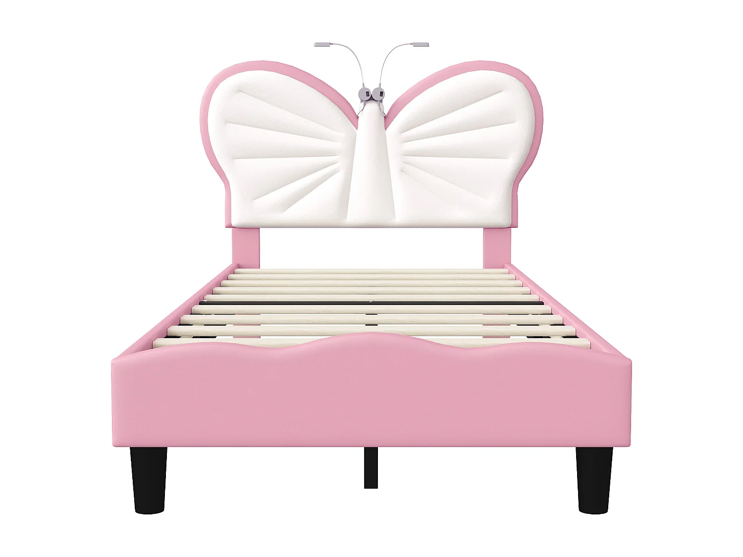 Kinderbed vlinder roze met LED leeslampje, in hoogte verstelbaar, lattenbodem 90x200 cm, eigentijds design