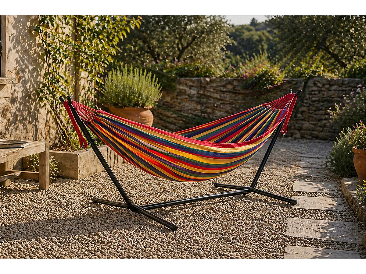 Amaca con supporto da giardino – Panama rosso mix