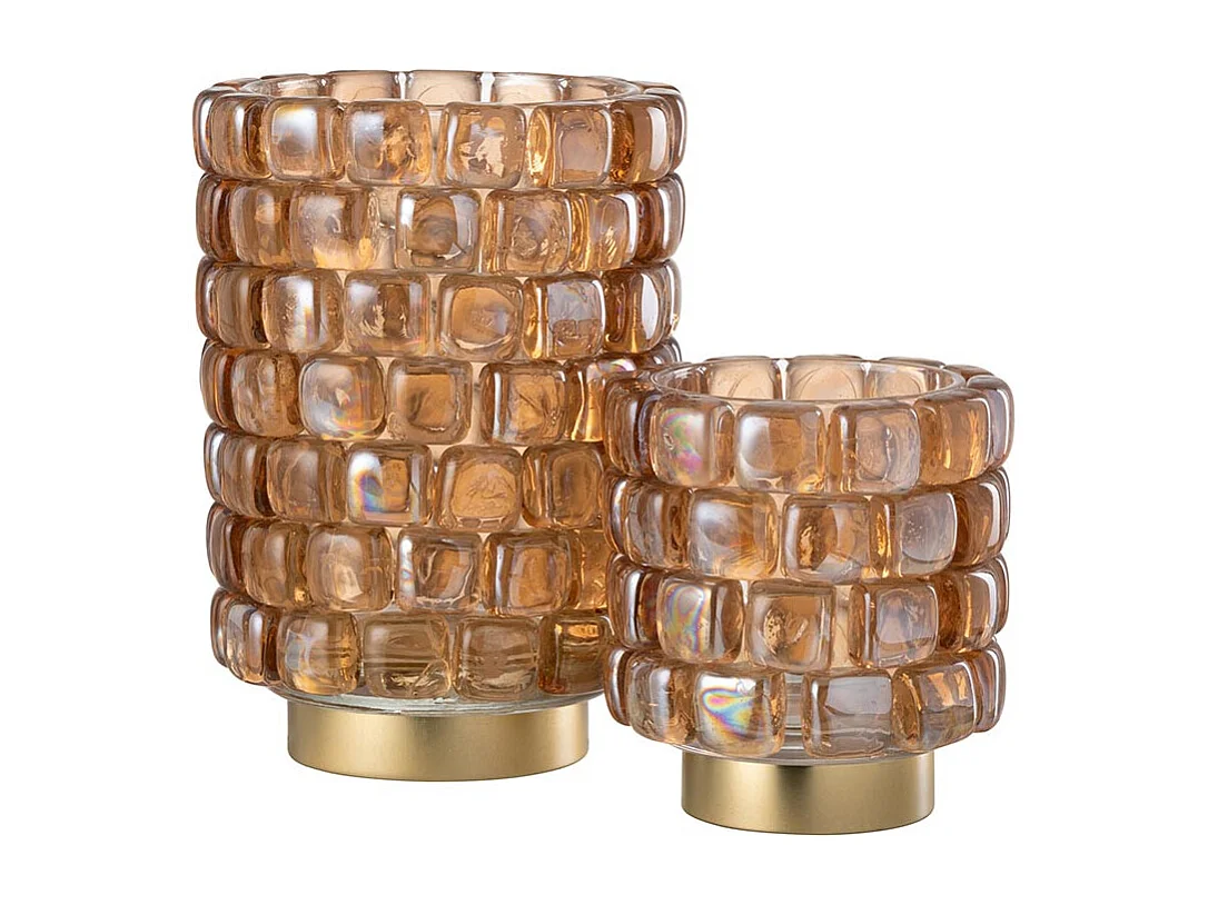 Photophore Mosaïque en Verre "Harlan" 20cm Cognac