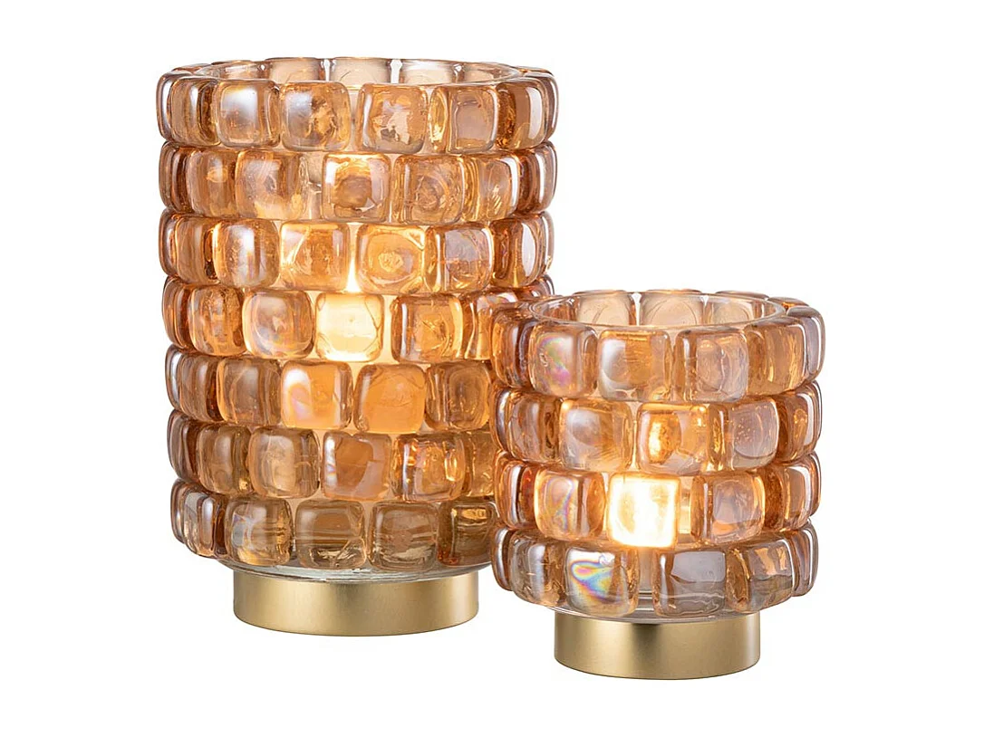 Photophore Mosaïque en Verre "Harlan" 20cm Cognac