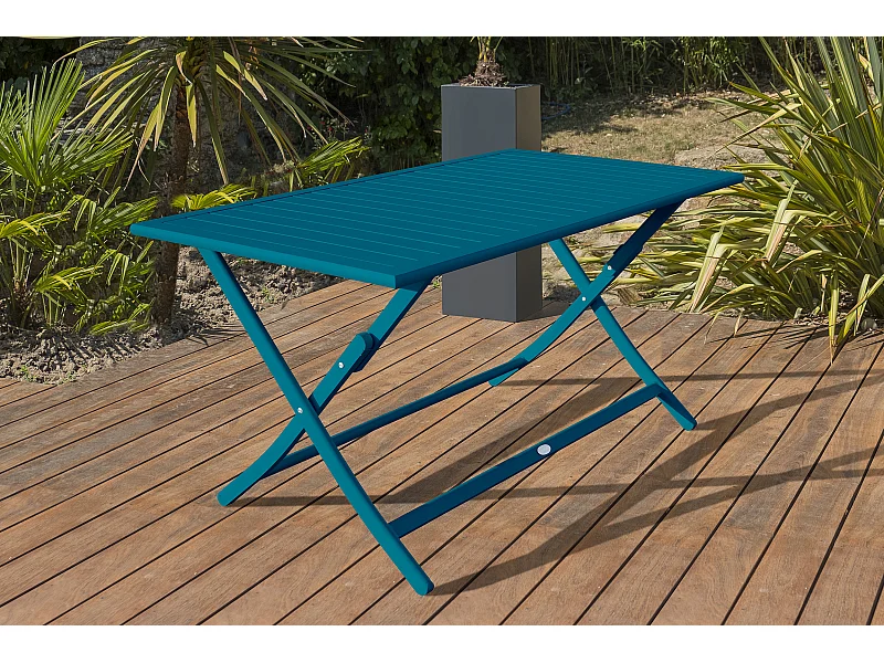 Table de jardin pliante en aluminium bleu canard