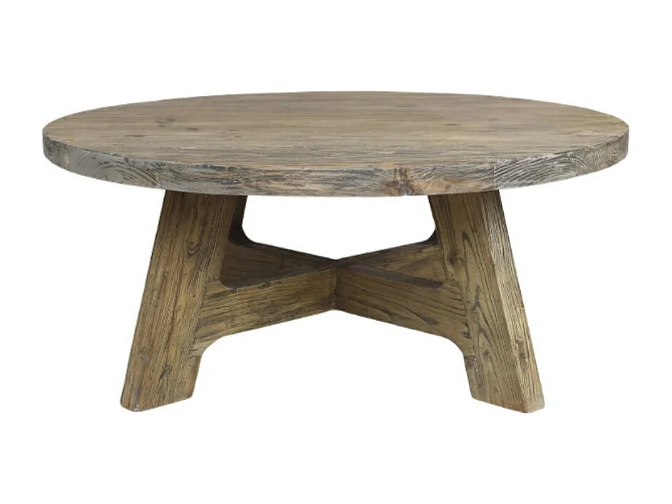 Table basse antique en bois recyclé marron Ø.90 x Ht.38 cm