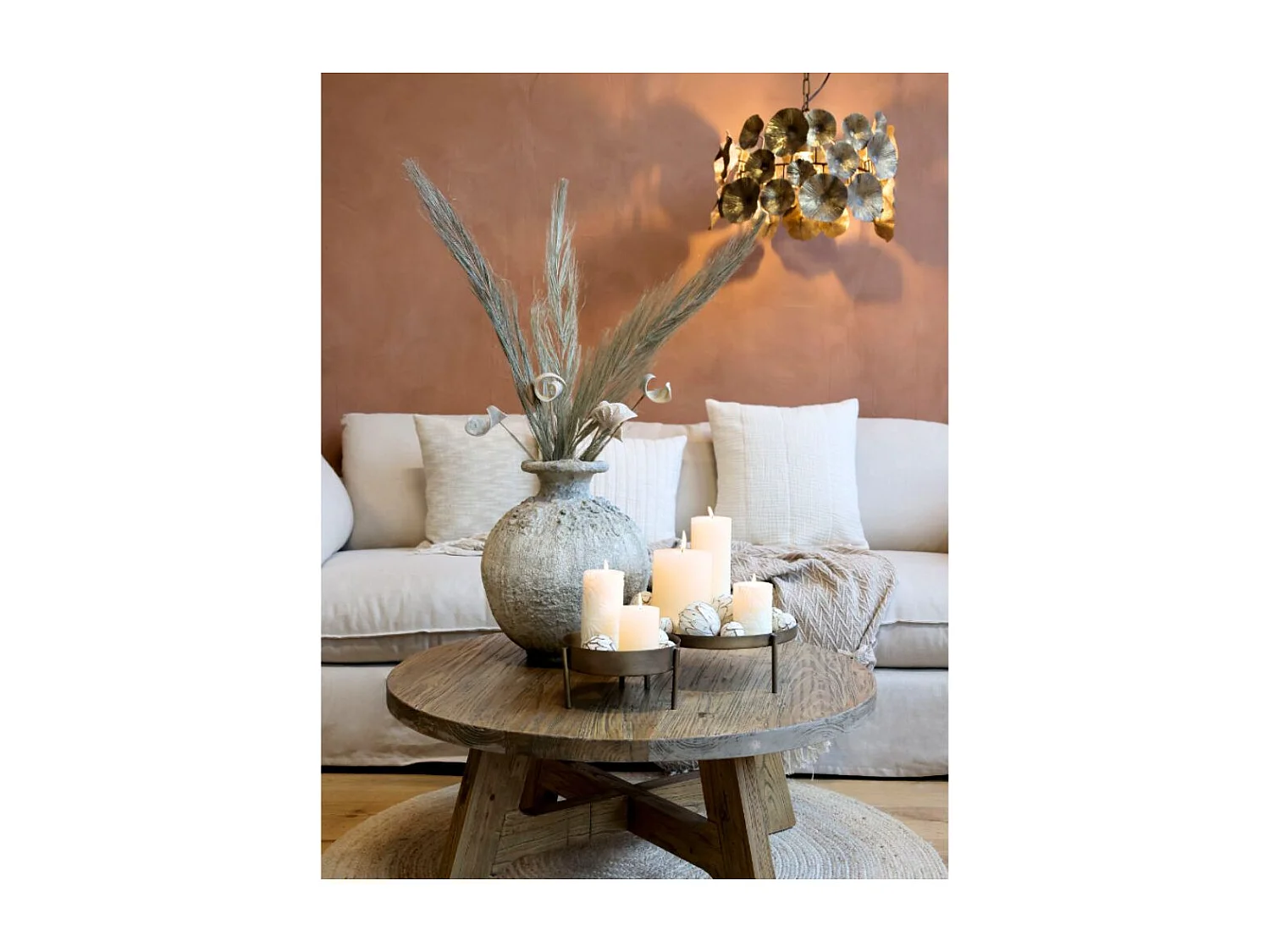 Table basse antique en bois recyclé marron Ø.90 x Ht.38 cm