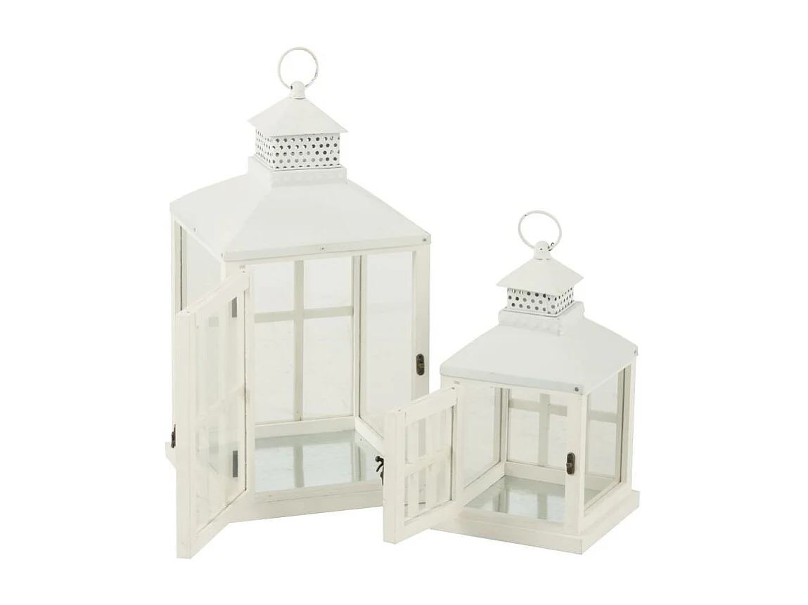 Lot de 2 Lanternes Maisons en Bois "Cocoon" 52cm Blanc