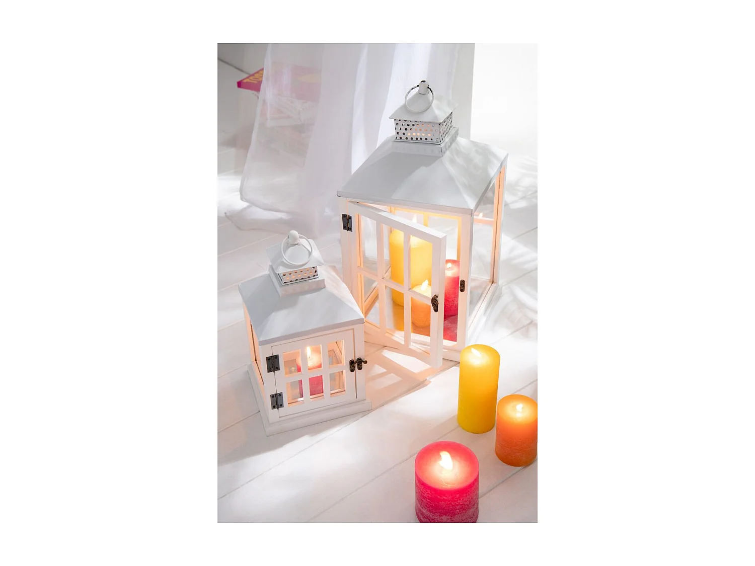 Lot de 2 Lanternes Maisons en Bois "Cocoon" 52cm Blanc