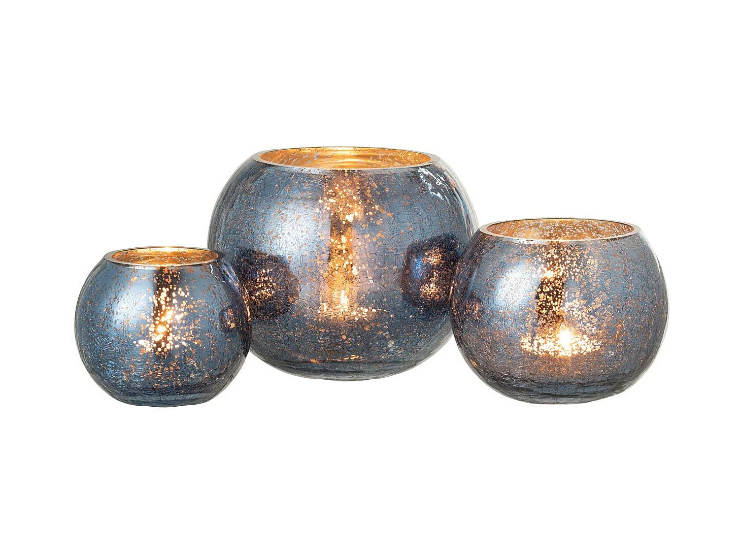 Photophore Boule en Verre "Nacré" 20cm Bleu