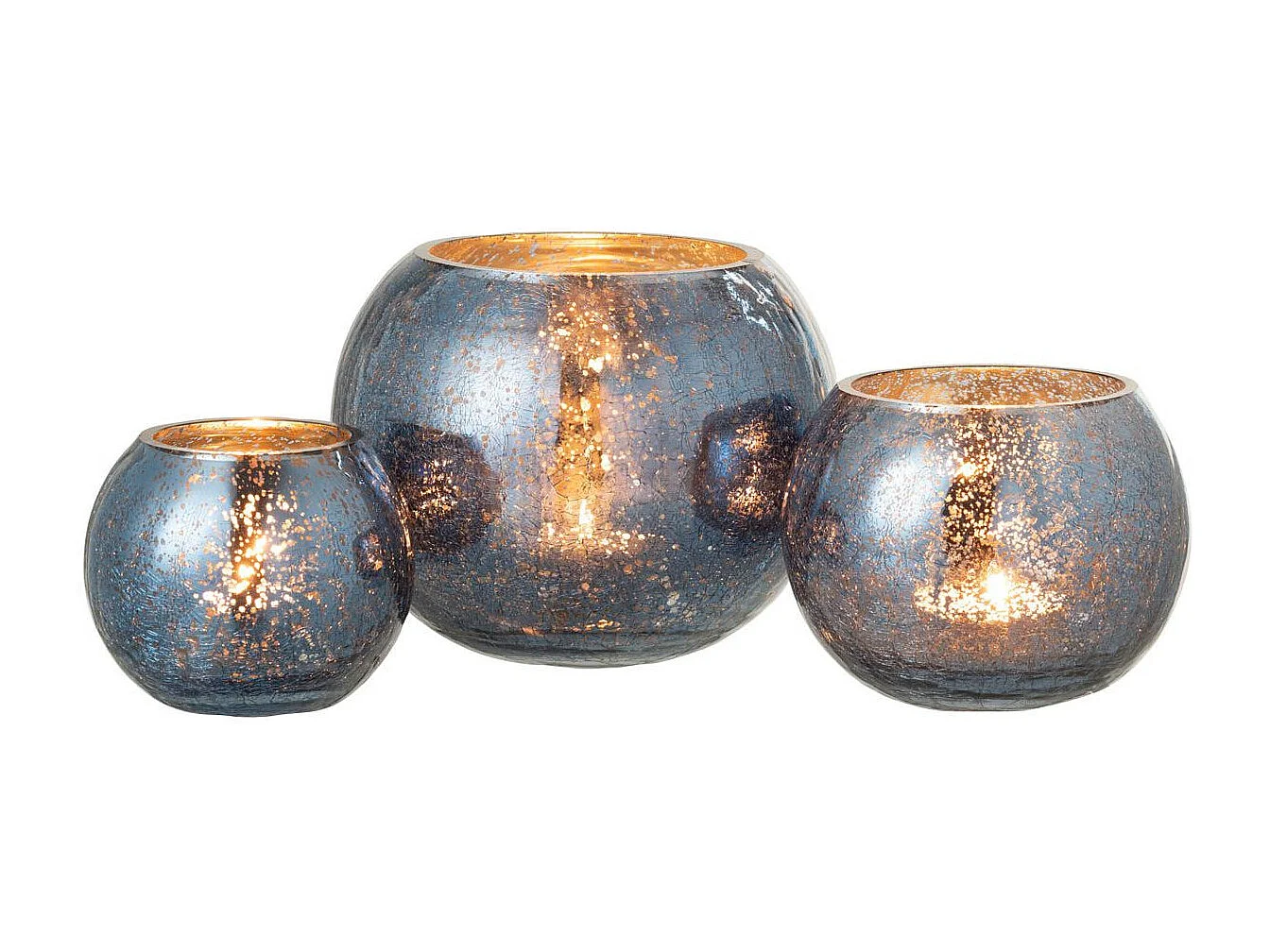 Photophore Boule en Verre "Nacré" 20cm Bleu