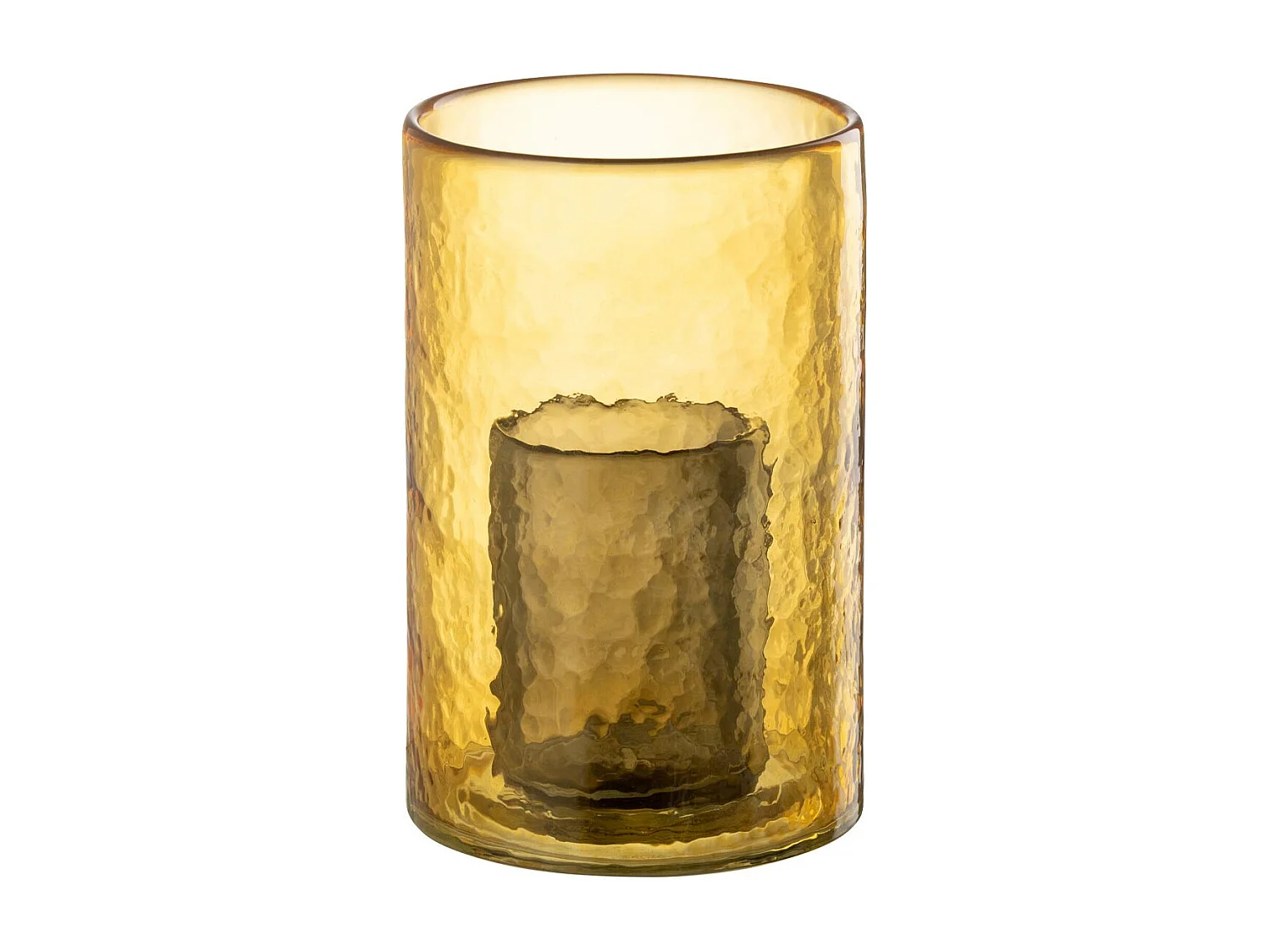 Photophore Double en Verre "Hurricane" 20cm Jaune