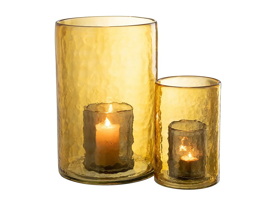 Photophore Double en Verre "Hurricane" 20cm Jaune