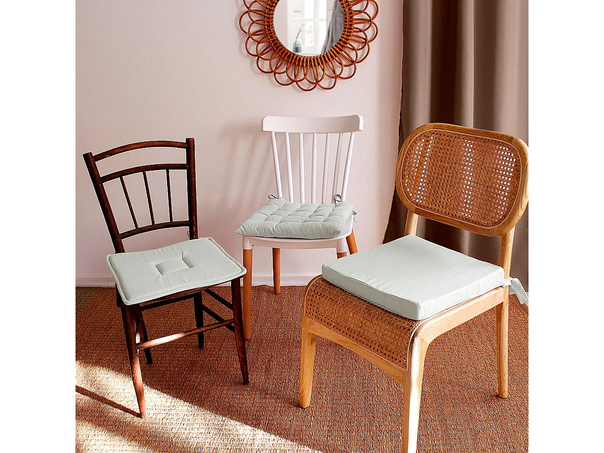 Galette de Chaise Piquée Uni "Panama" 38x38cm Gris Clair