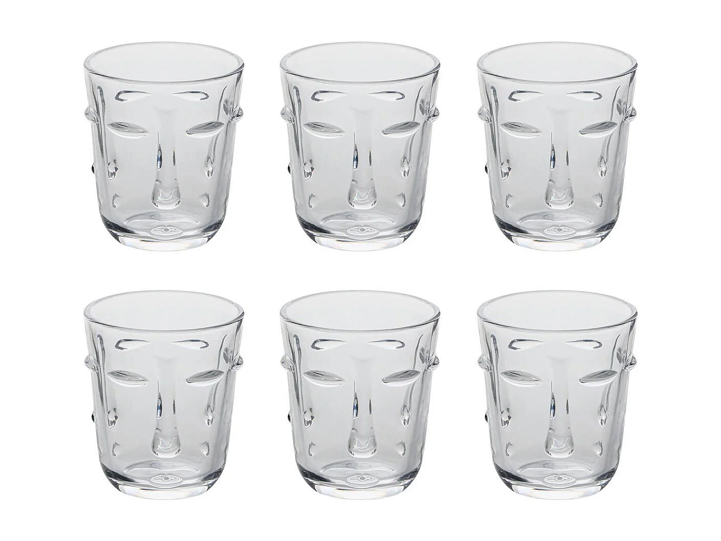 Lot de 6 Gobelets Bas "Visage" 30cl Transparent