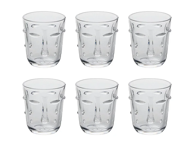 Lot de 6 Gobelets Bas "Visage" 30cl Transparent