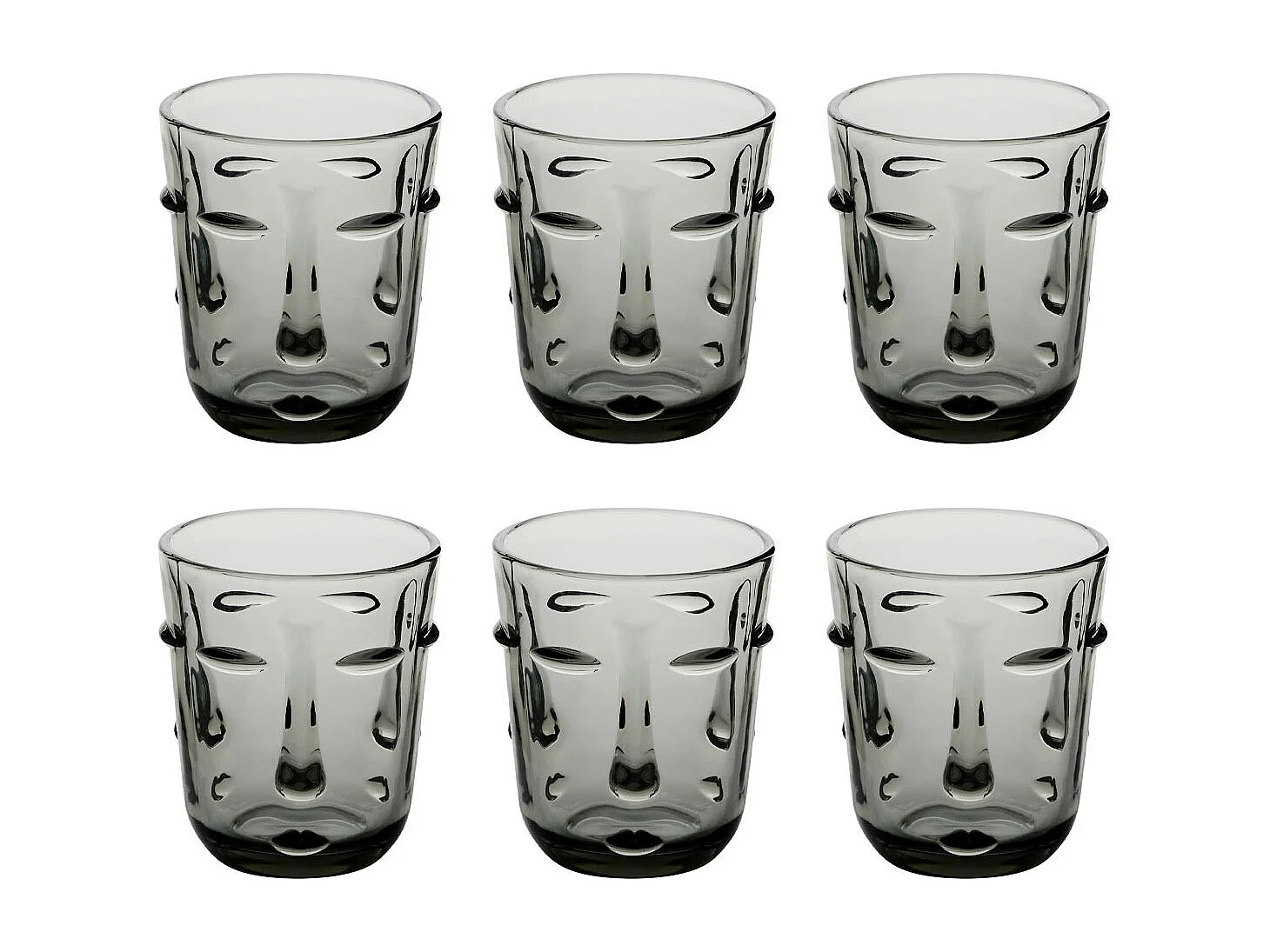 Lot de 6 Gobelets Bas "Visage" 30cl Gris