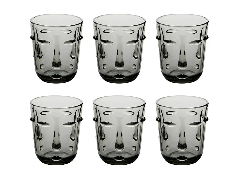 Lot de 6 Gobelets Bas "Visage" 30cl Gris
