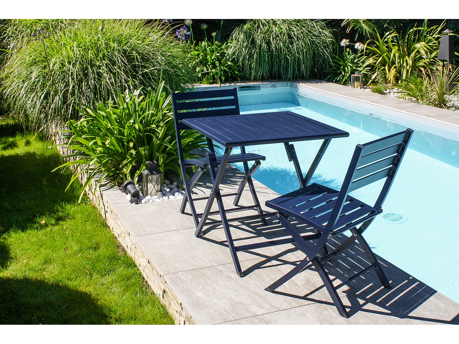 Klappbarer Gartenstuhl, Aluminium, marineblau