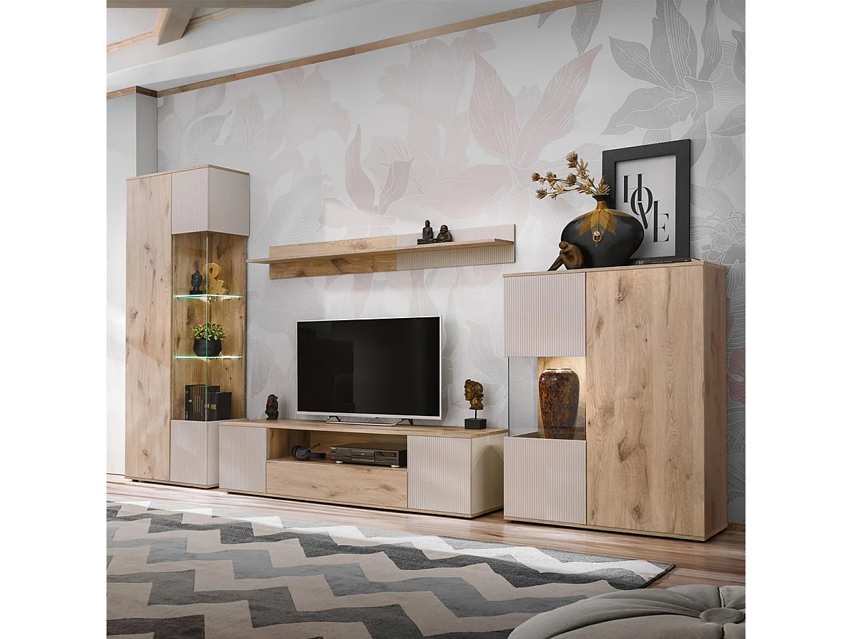 Meuble TV Rainuré "Catalina" 160cm Naturel