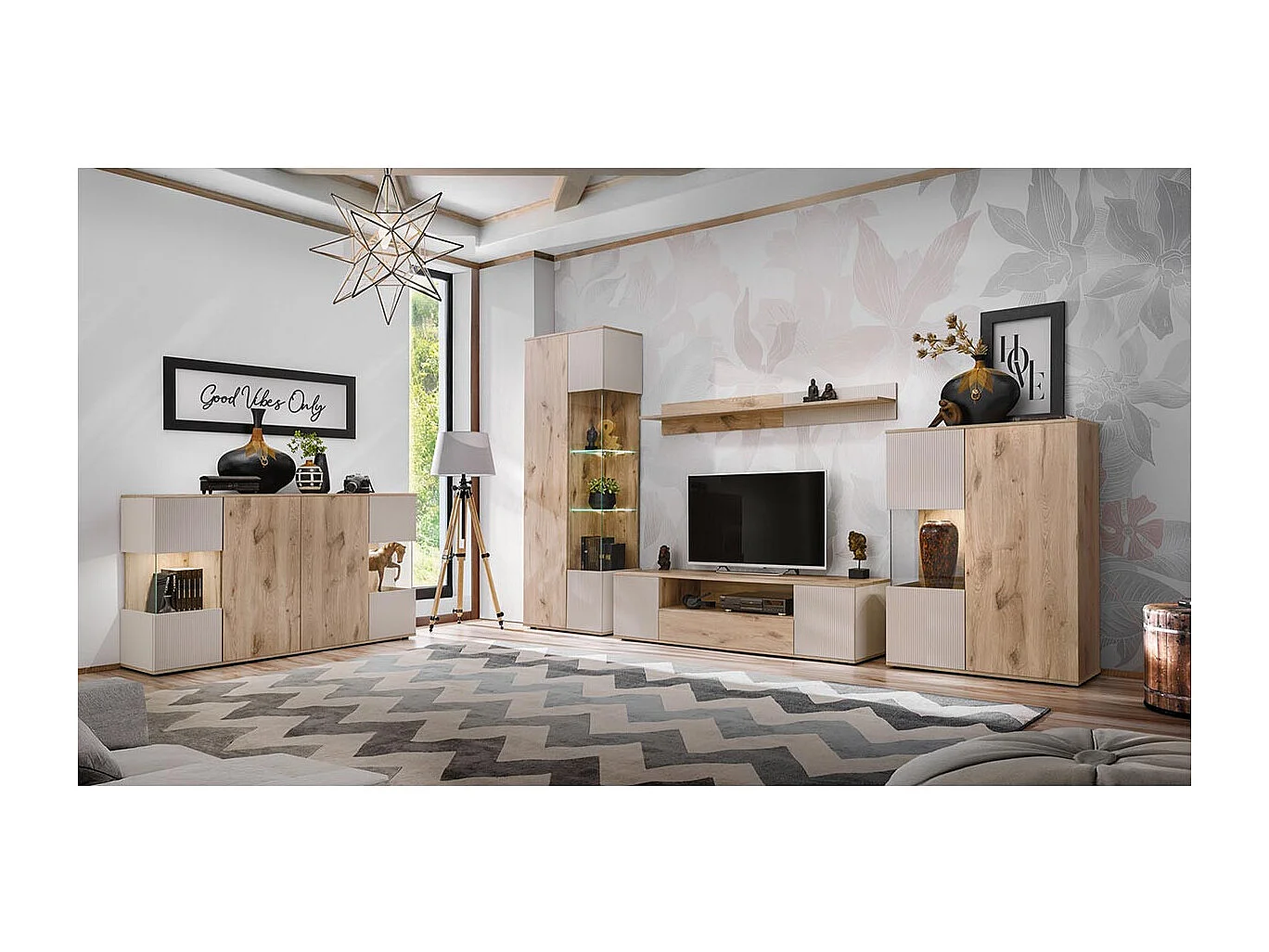 Meuble TV Rainuré "Catalina" 160cm Naturel