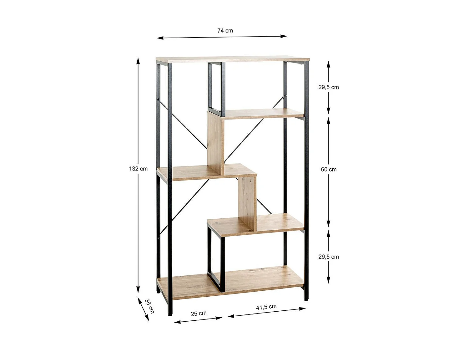 Étagère Bibliothèque "Miranda" 132cm Chêne & Noir