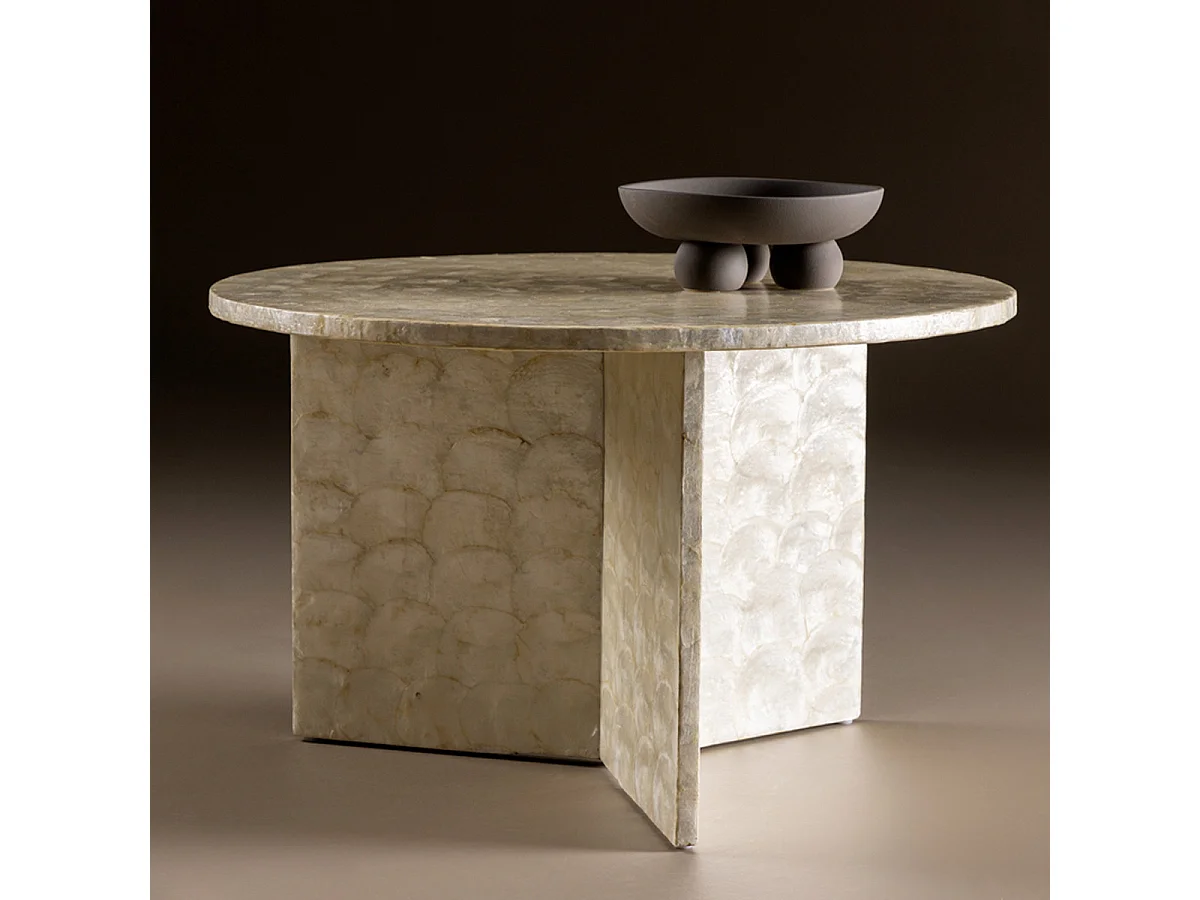 Table Basse en Capiz "Smogen" 70cm Beige