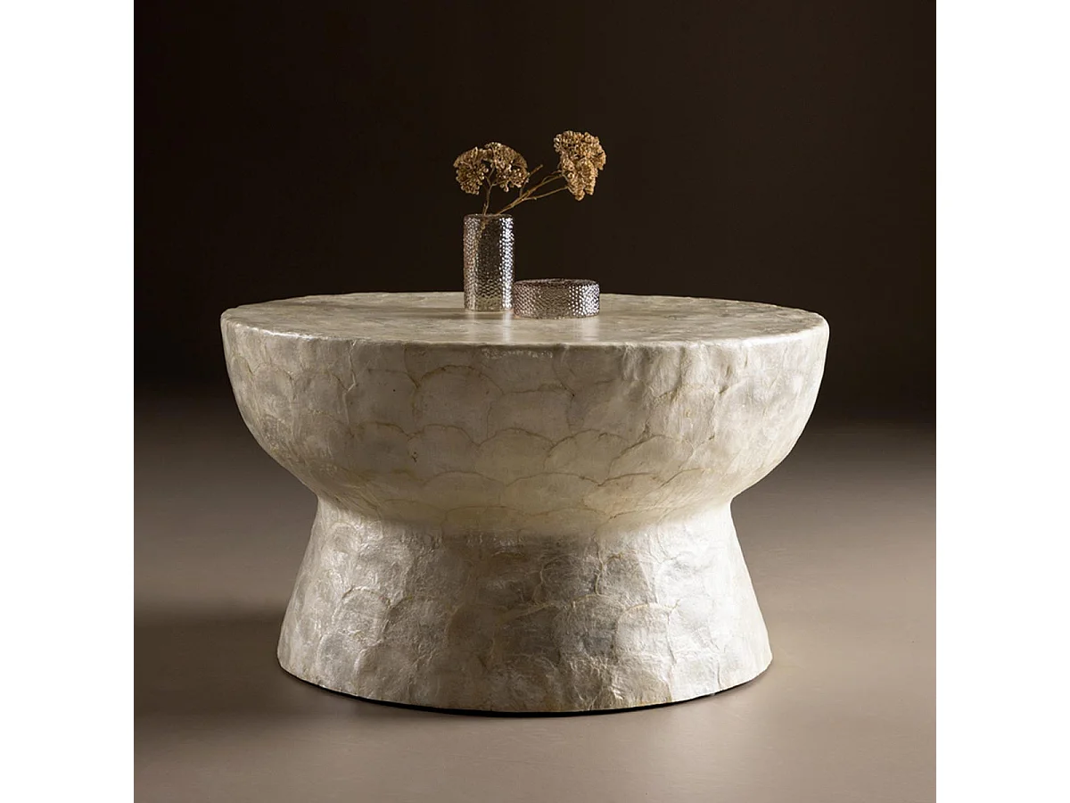 Table Basse en Capiz "Sandon" 70cm Beige