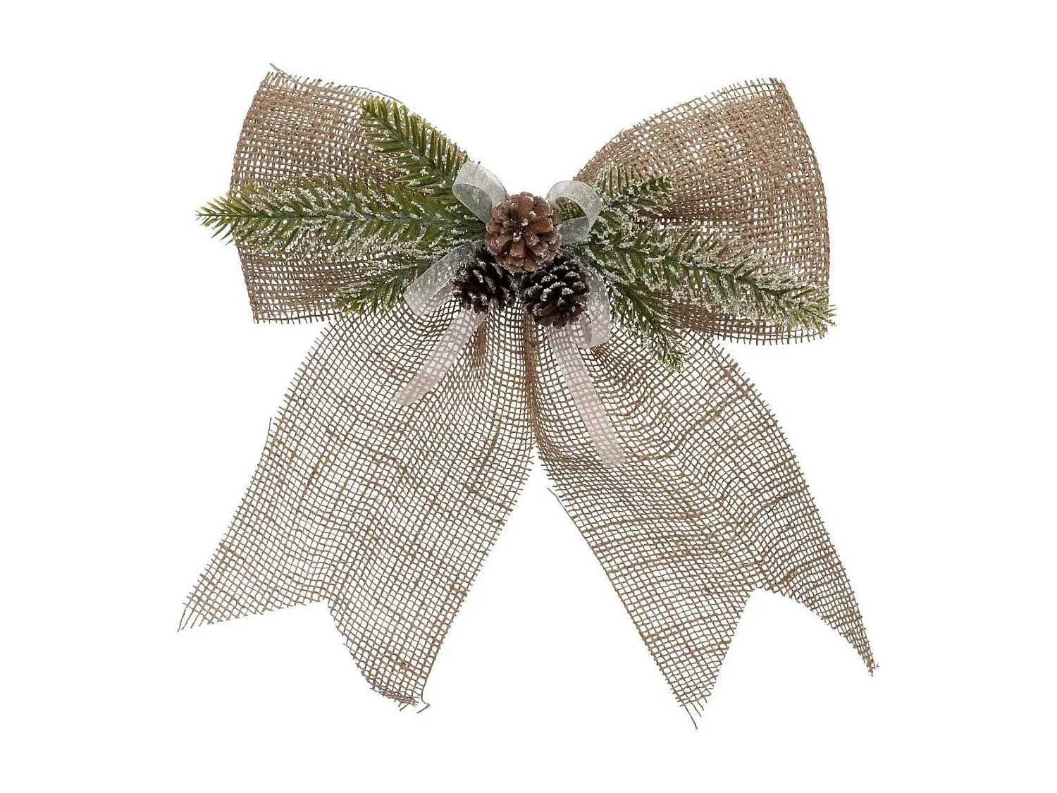 Sujet de Noël en Jute "Nœud Pomme de Pin" 38cm Beige