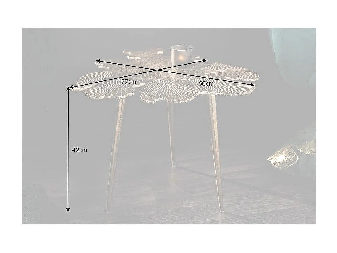 Table basse METRIX dorée avec plateau en forme de feuille – Table basse design en aluminium
