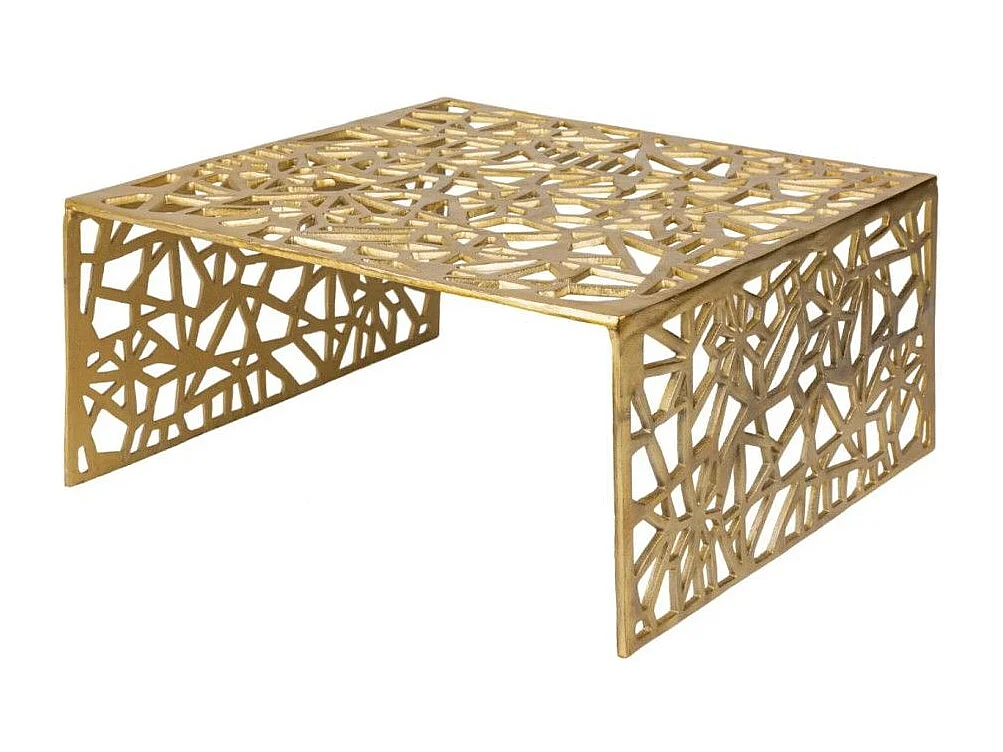 Table basse METRIX carrée 60 cm – Table basse design en aluminium doré à motifs géométriques