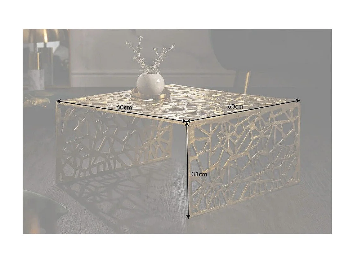 Table basse METRIX carrée 60 cm – Table basse design en aluminium doré à motifs géométriques