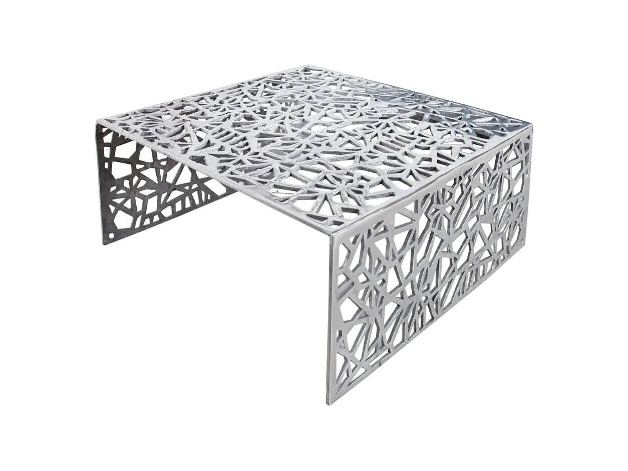 Table basse METRIX carrée 60 cm – Table basse design en aluminium argenté à motifs géométriques