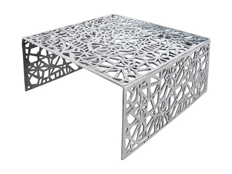 Table basse METRIX carrée 60 cm – Table basse design en aluminium argenté à motifs géométriques
