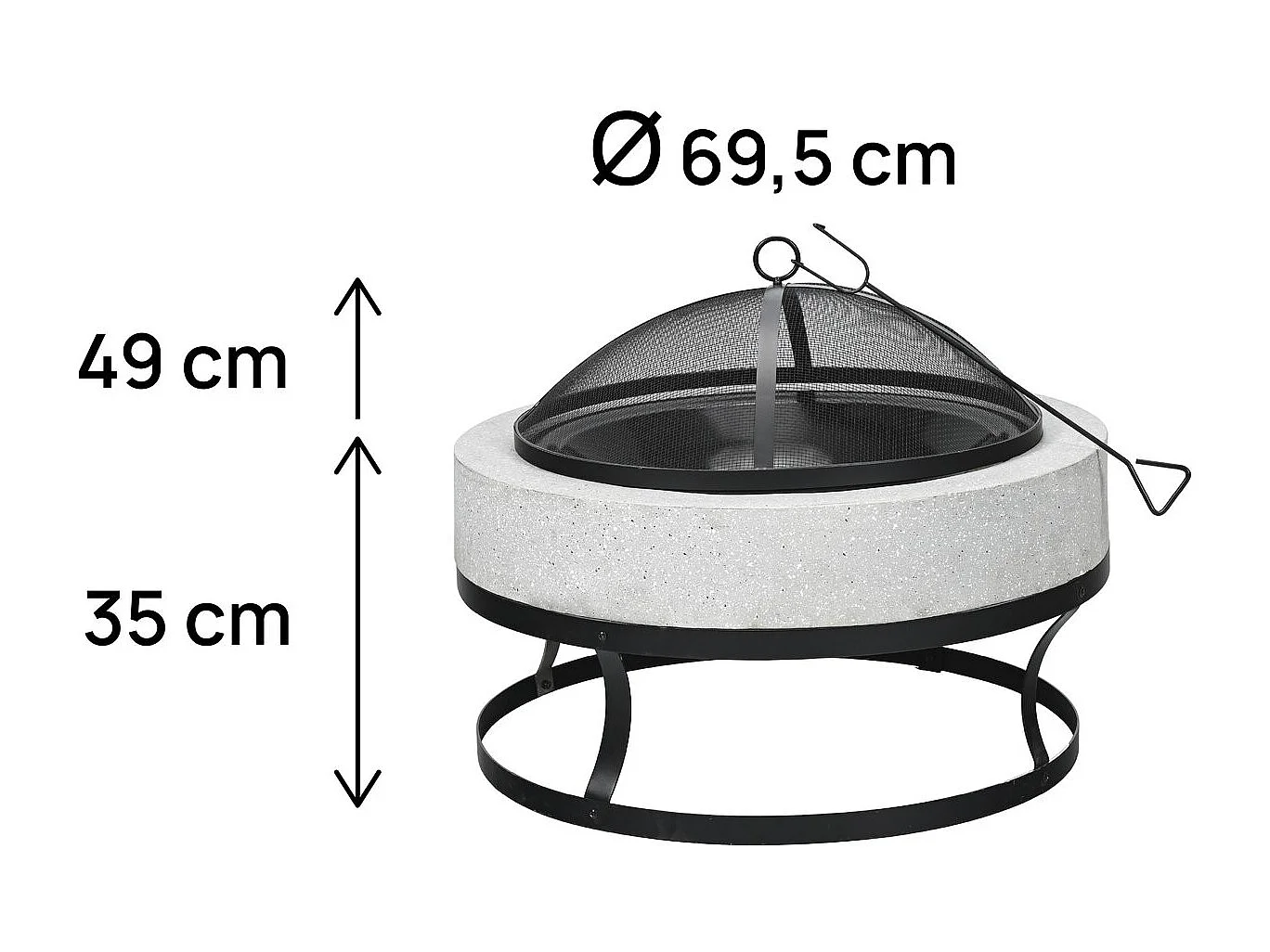 Brasero Barbacoa 2 en 1 "Torro" en Piedra Blanca 70x70x49 cm con Tapa y Atizador