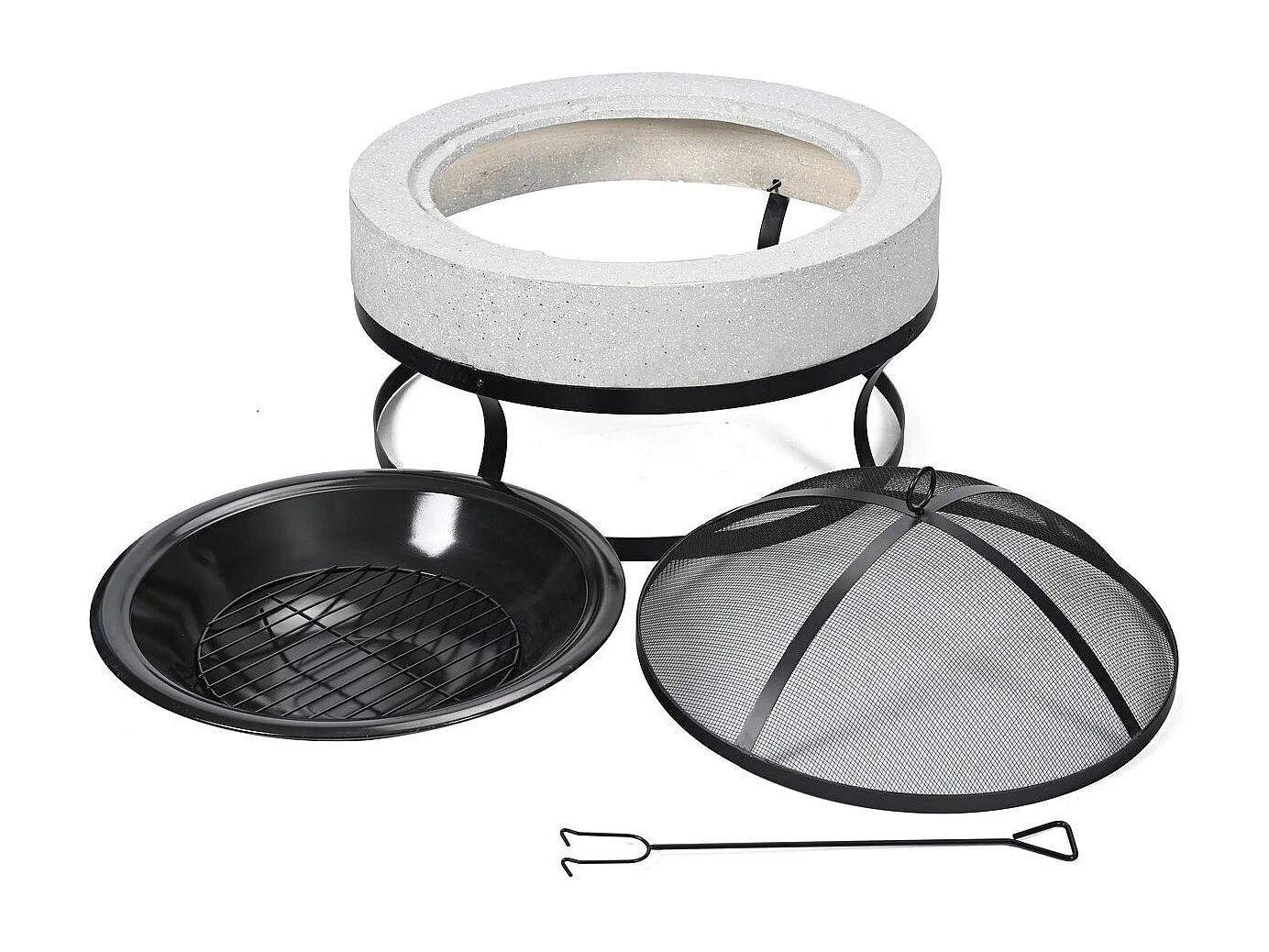 Brasero Barbacoa 2 en 1 "Torro" en Piedra Blanca 70x70x49 cm con Tapa y Atizador