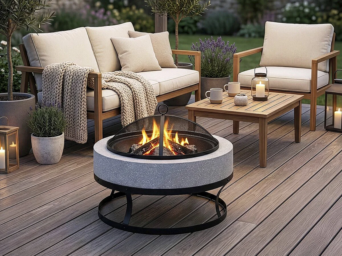 Brasero barbecue en pierre "Torro" - 70 x 70 x 49 cm - Blanc