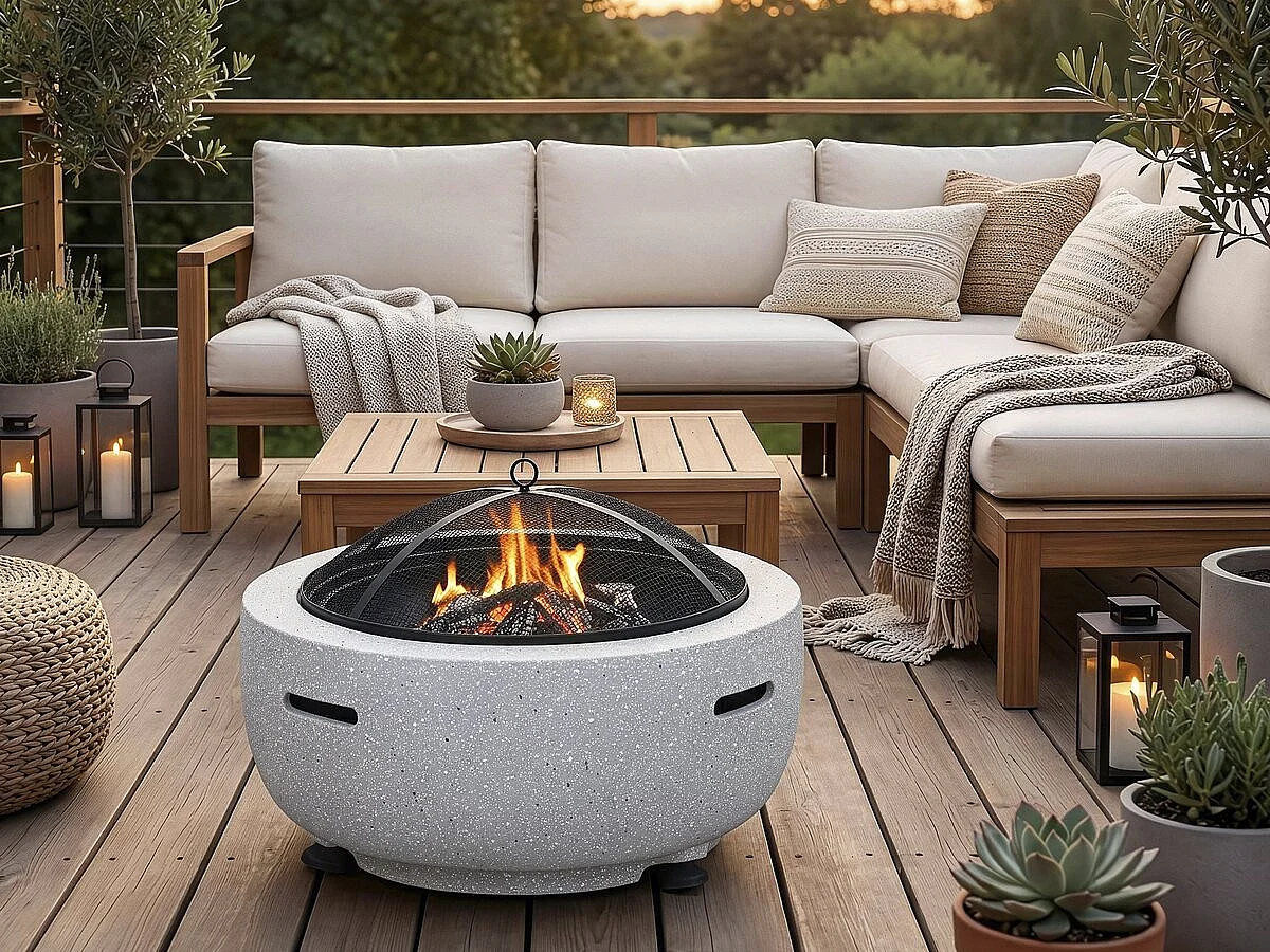 Brasero barbecue en pierre "Volkan" - 60 x 60 x 40 cm - Blanc