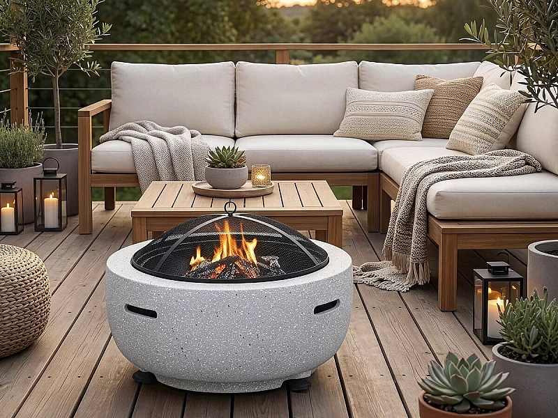 Brasero Barbacoa 2-en-1 Volkan en Óxido de Magnesio Blanco 60x60x40 cm con Tapa Antichispas