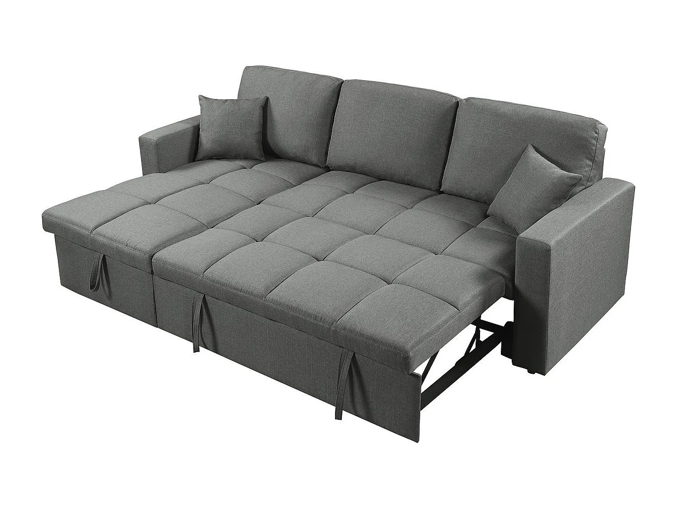 Sofá esquinero convertible 3 plazas "Alain" gris - ángulo reversible, arcón integrado, estilo bubble confortable