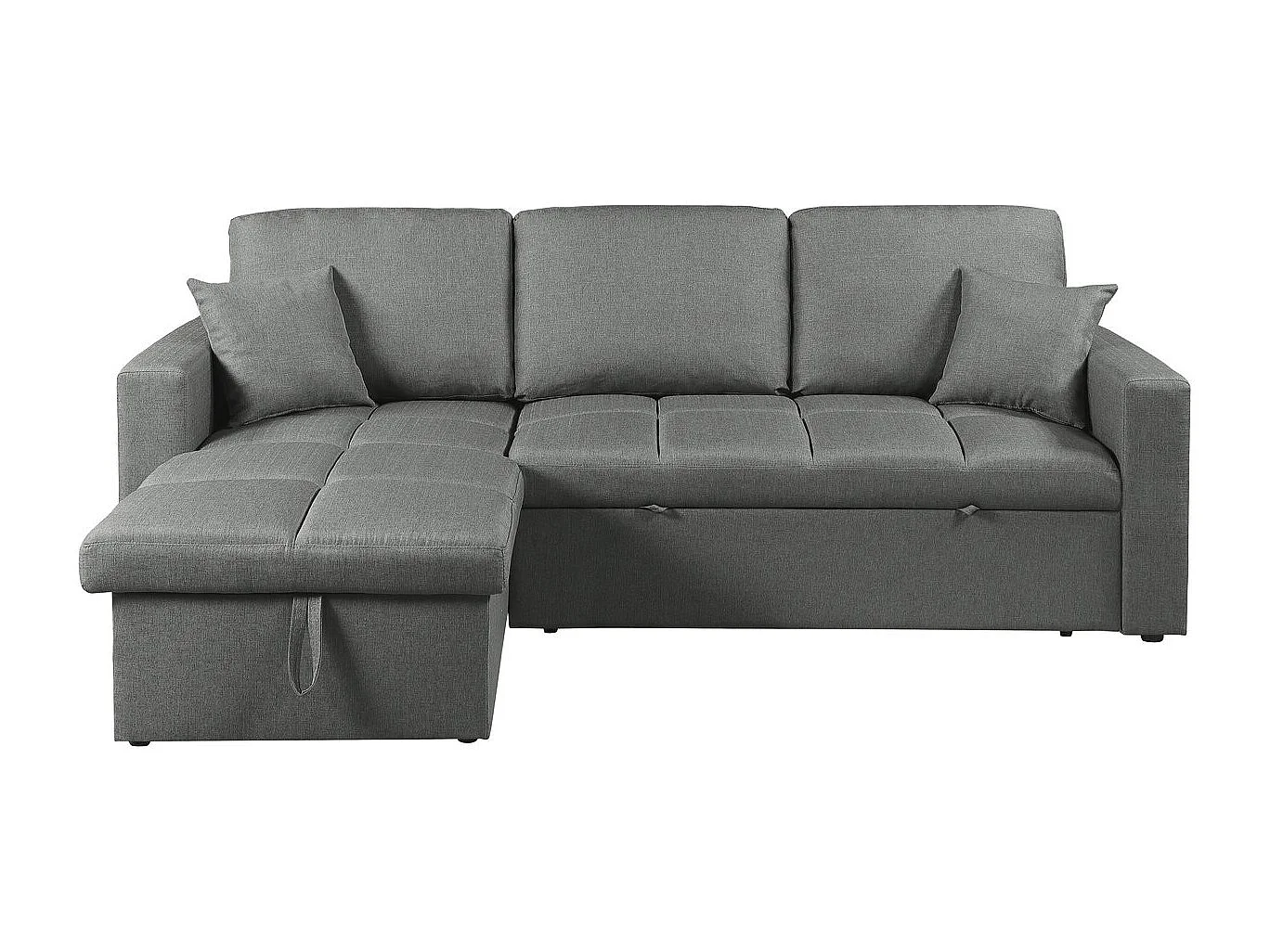 Sofá esquinero convertible 3 plazas "Alain" gris - ángulo reversible, arcón integrado, estilo bubble confortable