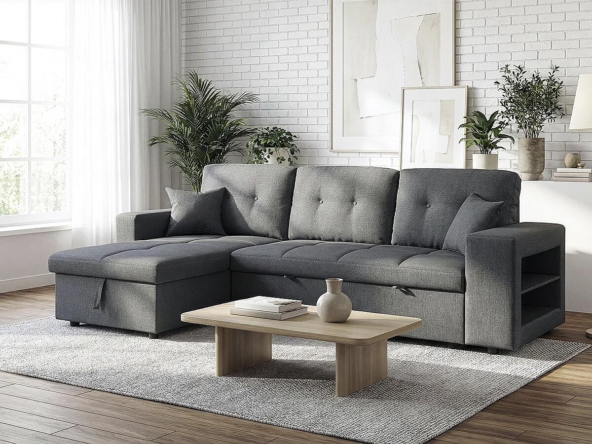 Canapé d'angle convertible/réversible tissu style bubble "Axel" - 3 places - Gris