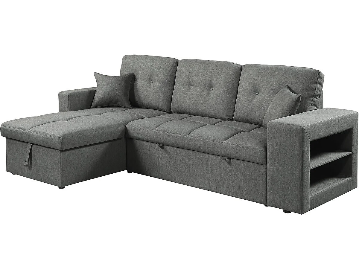 Canapé d'angle réversible convertible 3 places en tissu gris AXEL